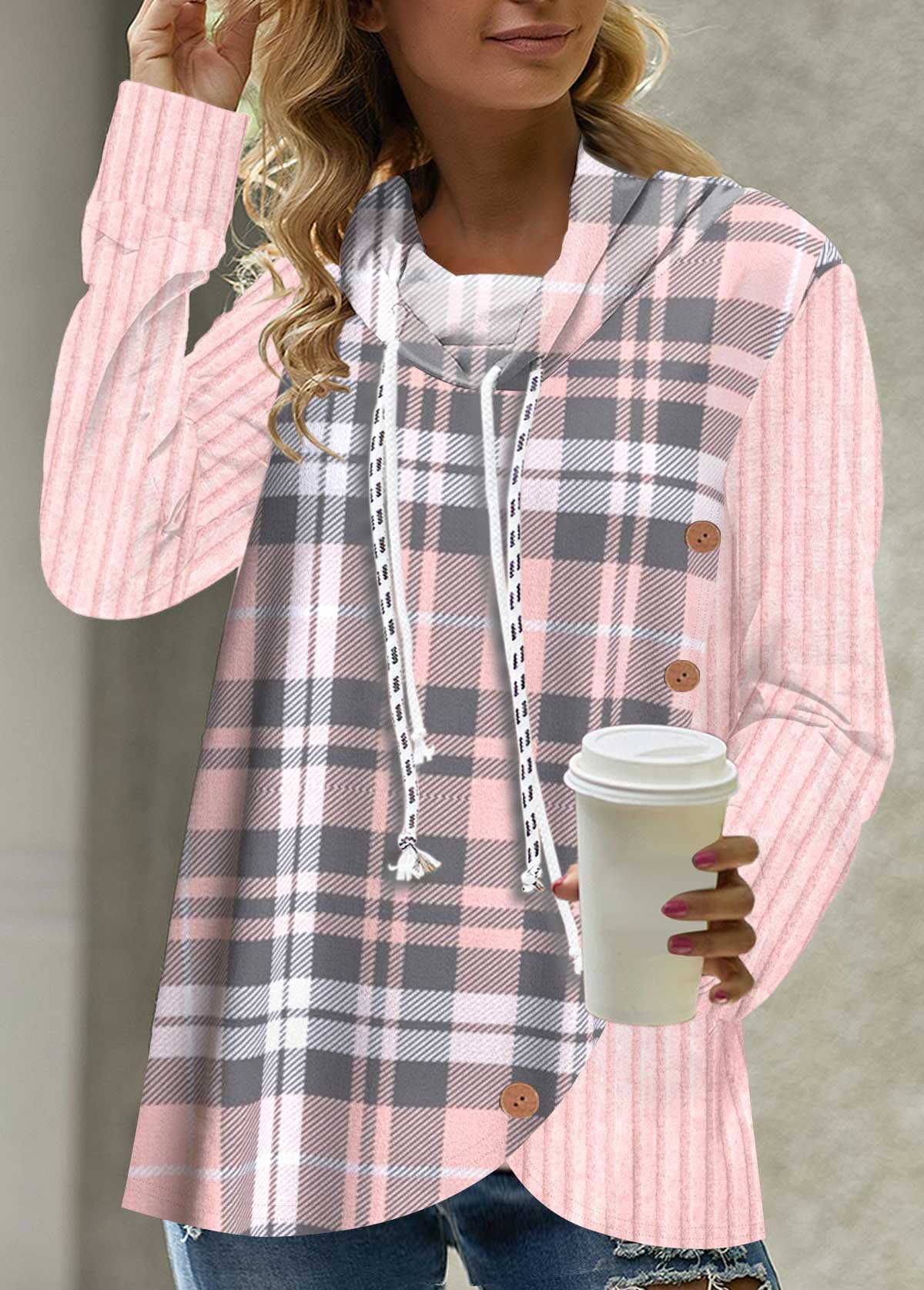[Clearance Sale]Check Colorblock Long Sleeve Sweatshirt