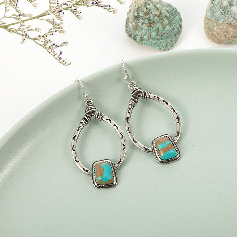 Bohemian eyelashes large water drop turquoise earrings
