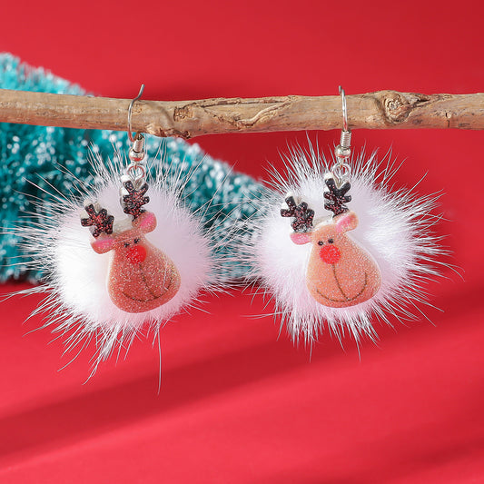 Moose Hairball Christmas Earrings