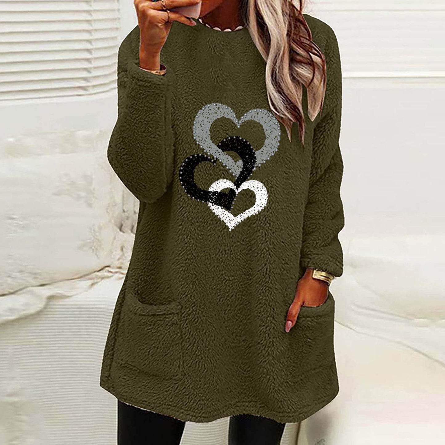 Three Hearts Printed Reversible Fleece Women's Sweatshirt