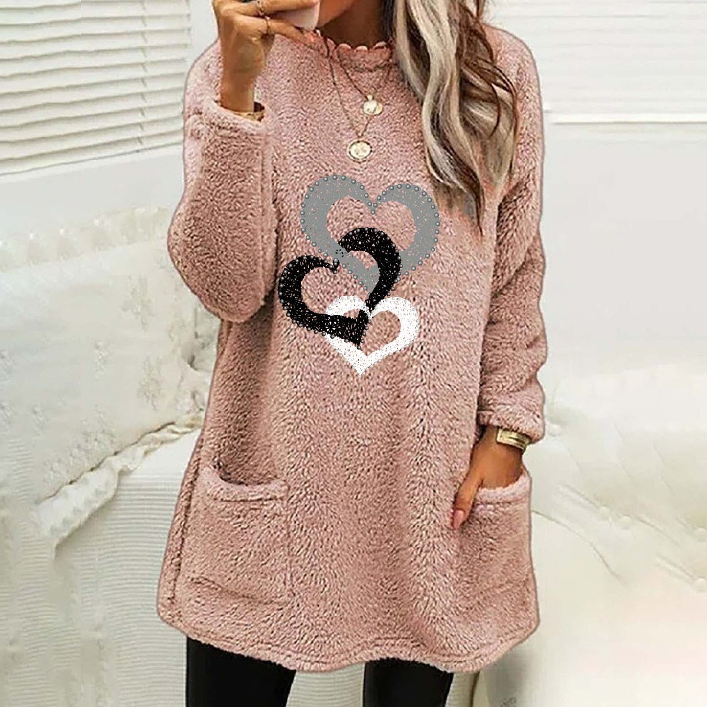 Three Hearts Printed Reversible Fleece Women's Sweatshirt
