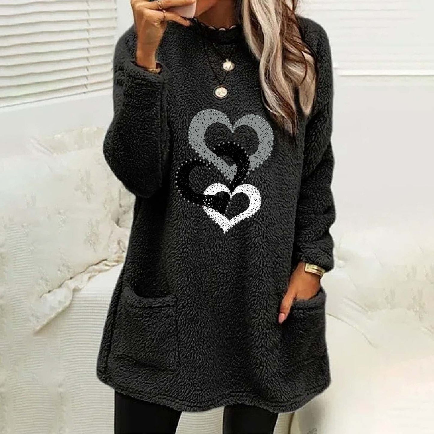 Three Hearts Printed Reversible Fleece Women's Sweatshirt