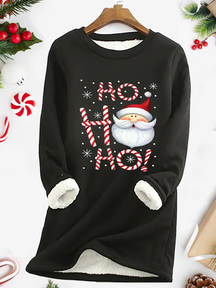 Father Christmas And Candy Printed Women's Fleece Sweatshirt