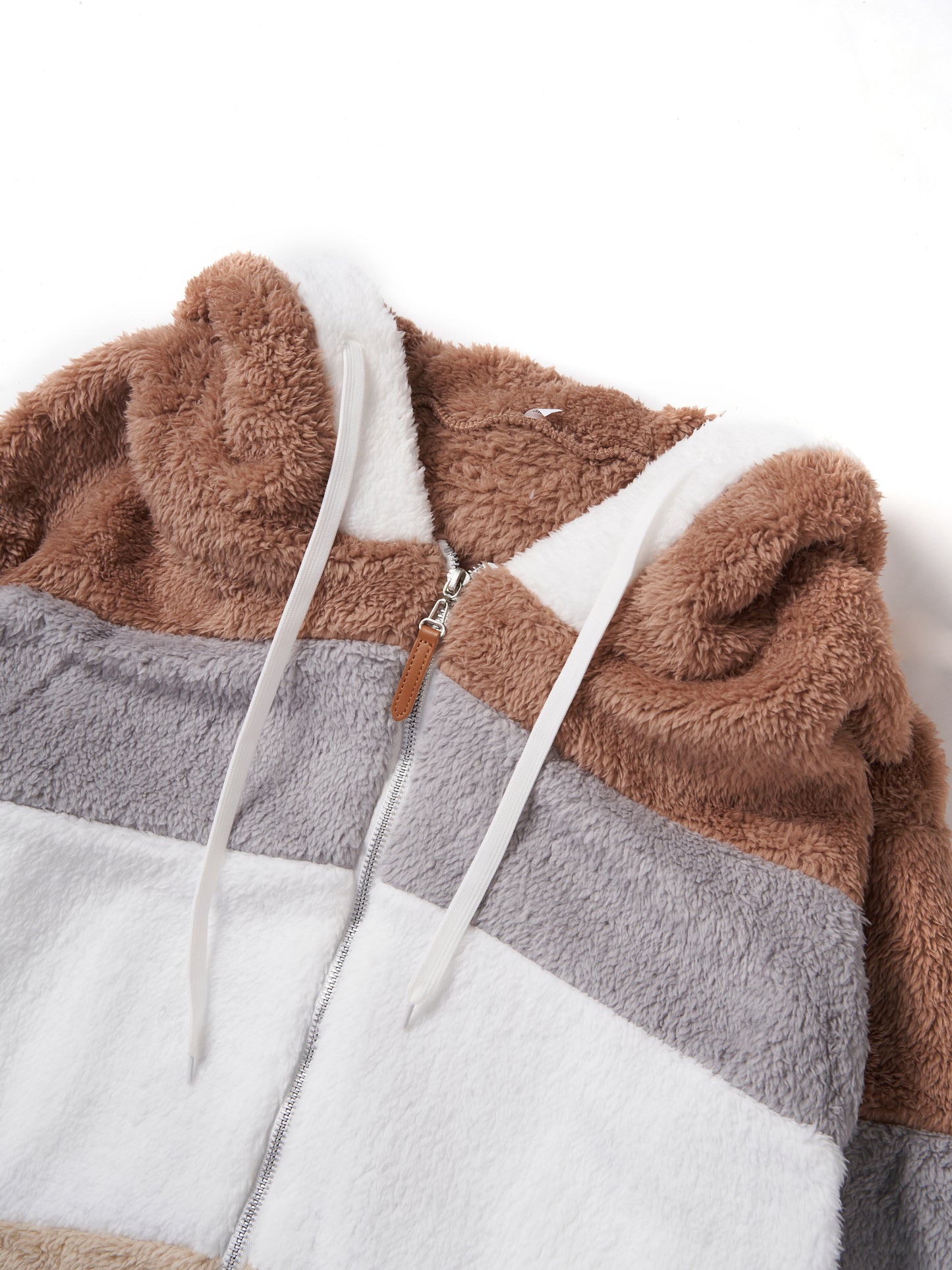 Women's Loose Multicolor Plush Zip Hooded Jacket