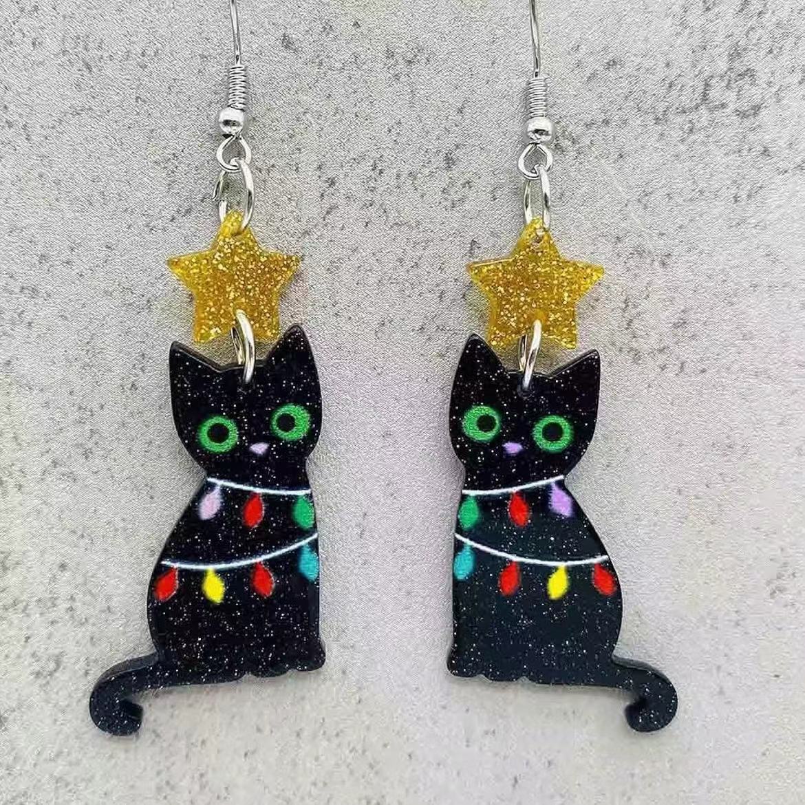 Christmas Black Cat Earrings