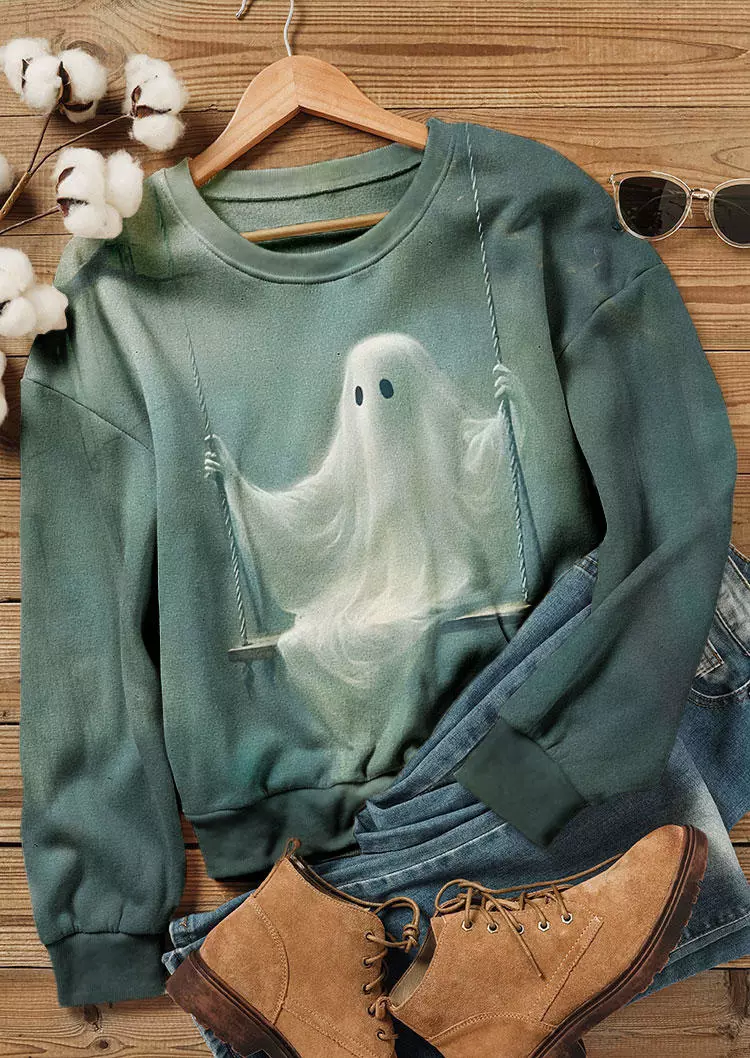 Halloween Ghost O-Neck Sweatshirt - Green