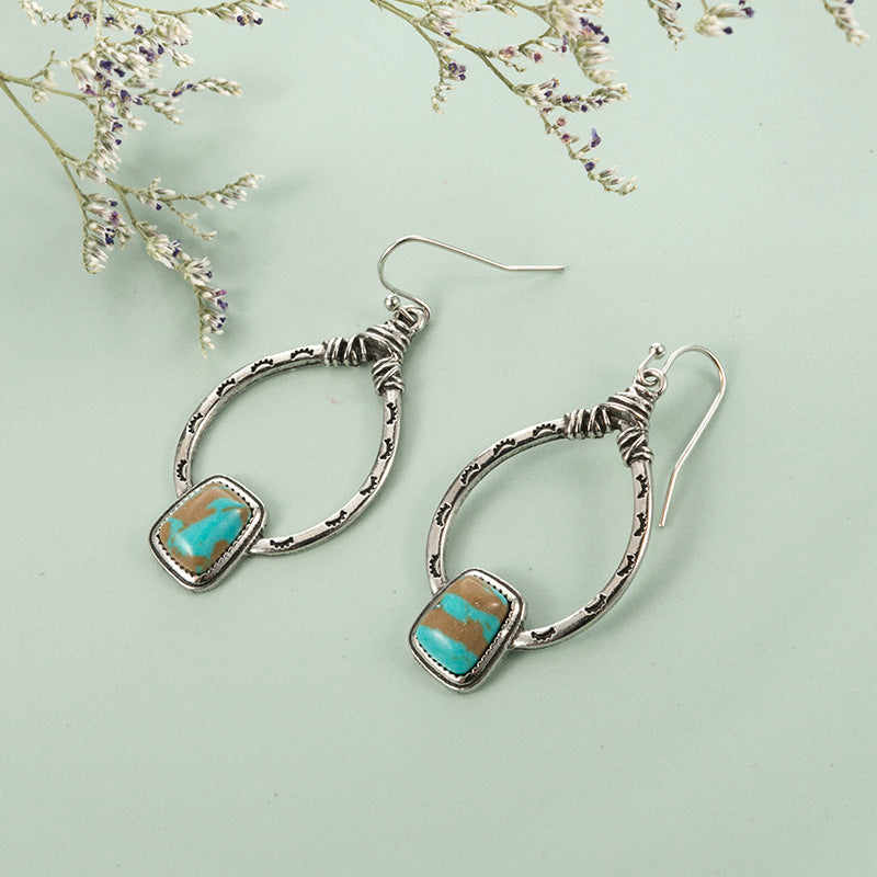 Bohemian eyelashes large water drop turquoise earrings