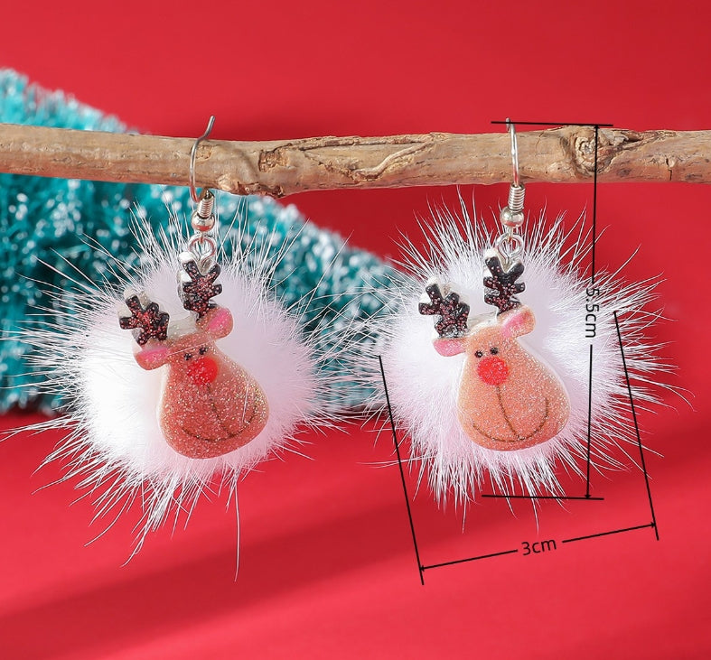 Moose Hairball Christmas Earrings