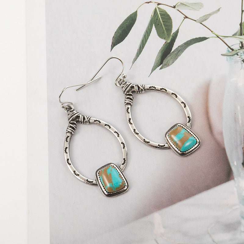 Bohemian eyelashes large water drop turquoise earrings