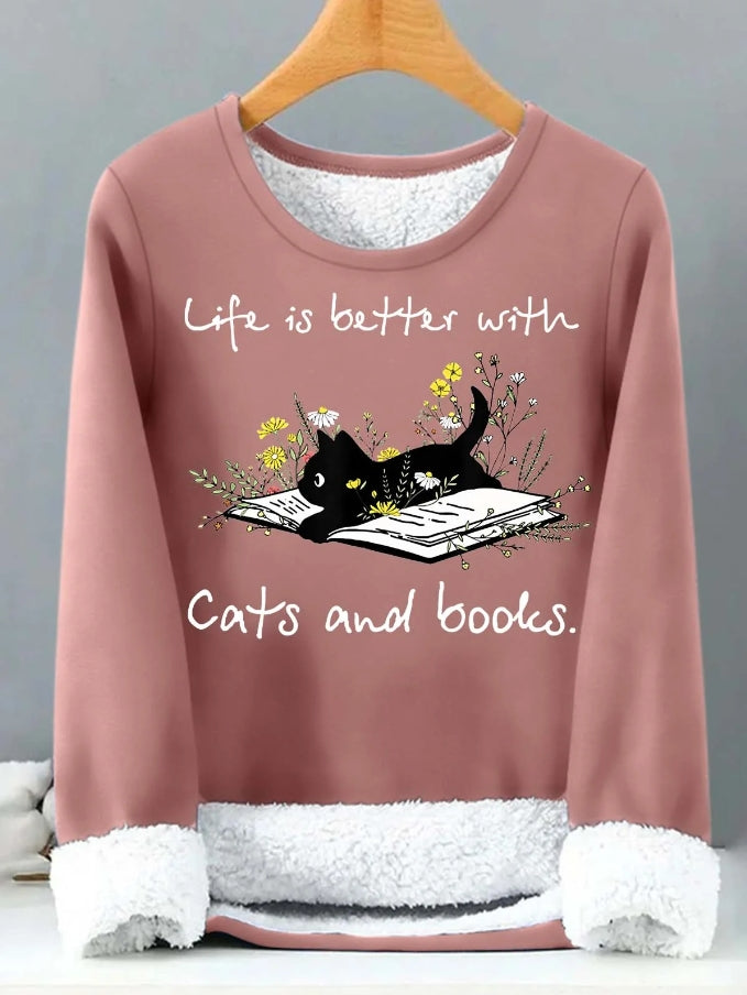 Life Is Better With Cats And Books Printed Women's thermal