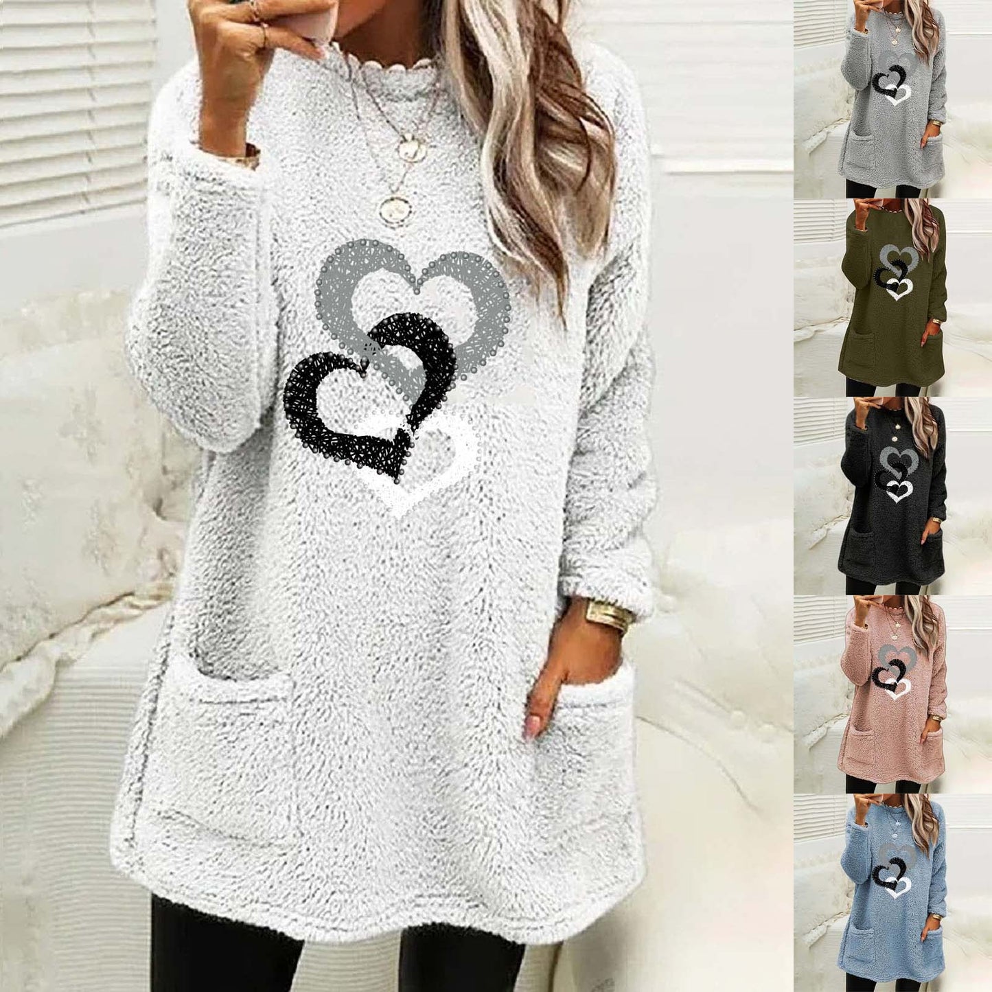 Three Hearts Printed Reversible Fleece Women's Sweatshirt