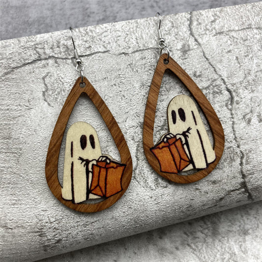 Halloween Earrings Wood Earrings Long Earrings Reversible