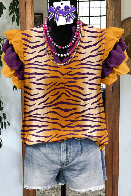 Casual Tiger Stripes Print Flying Sleeve Blouse