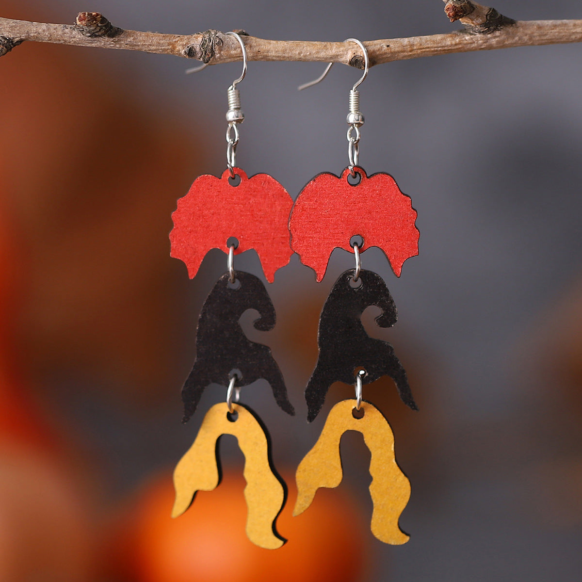 Halloween Witch Wooden Reversible Earrings