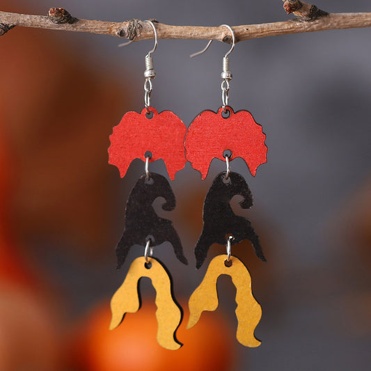 Halloween Witch Wooden Reversible Earrings