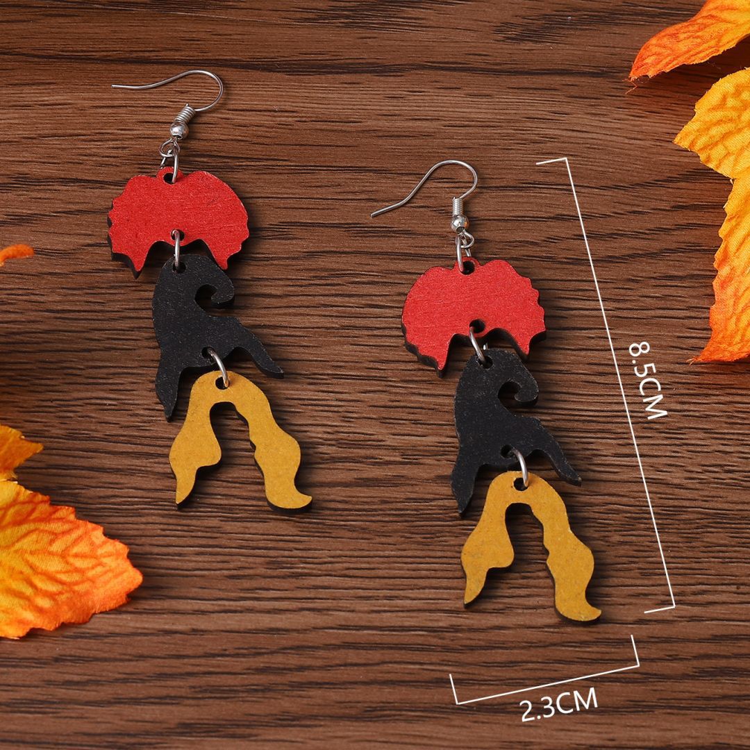 Halloween Witch Wooden Reversible Earrings