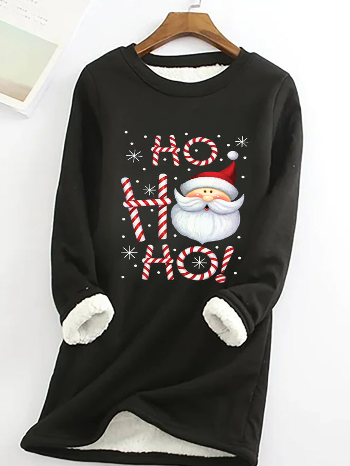 Father Christmas And Candy Printed Women's Fleece Sweatshirt