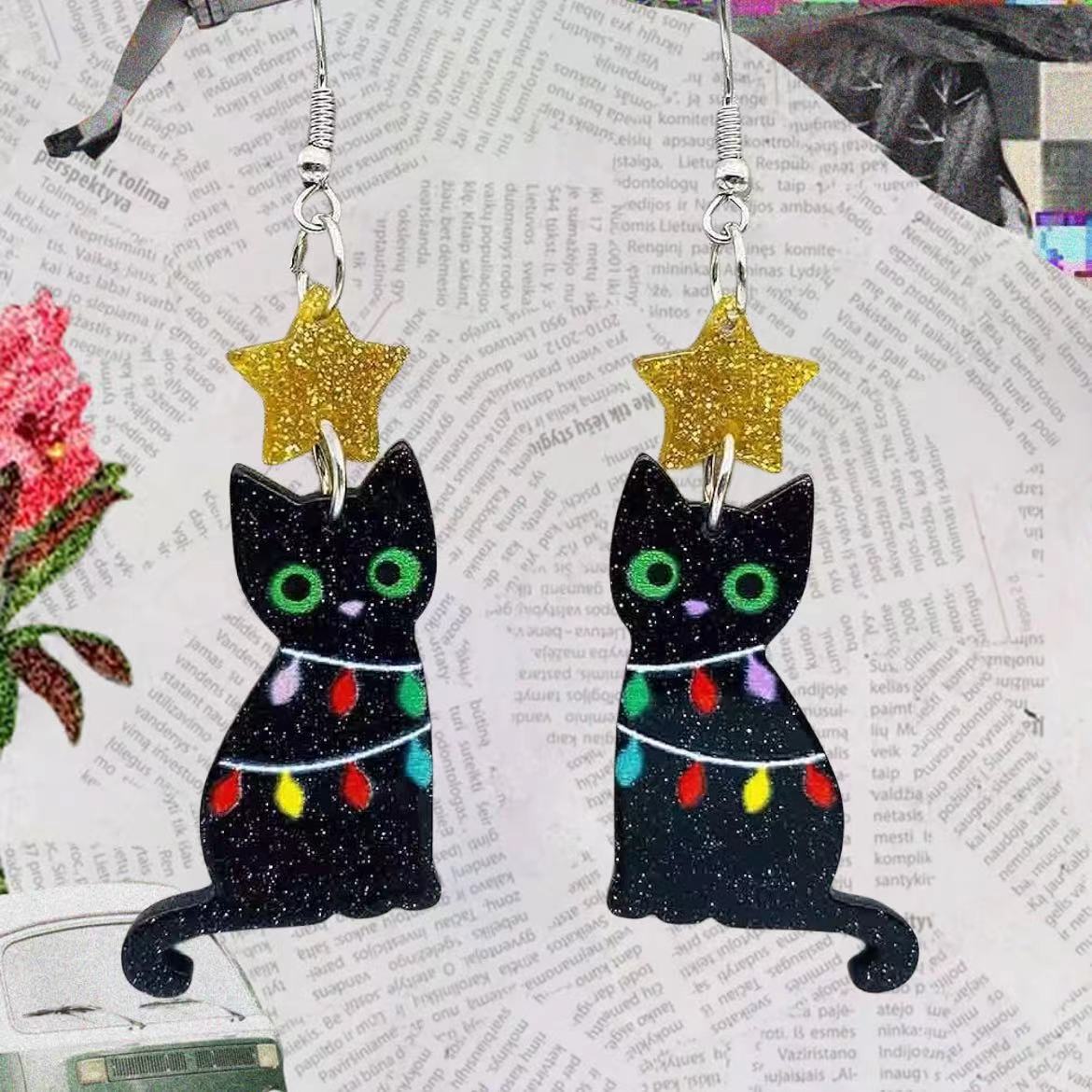 Christmas Black Cat Earrings