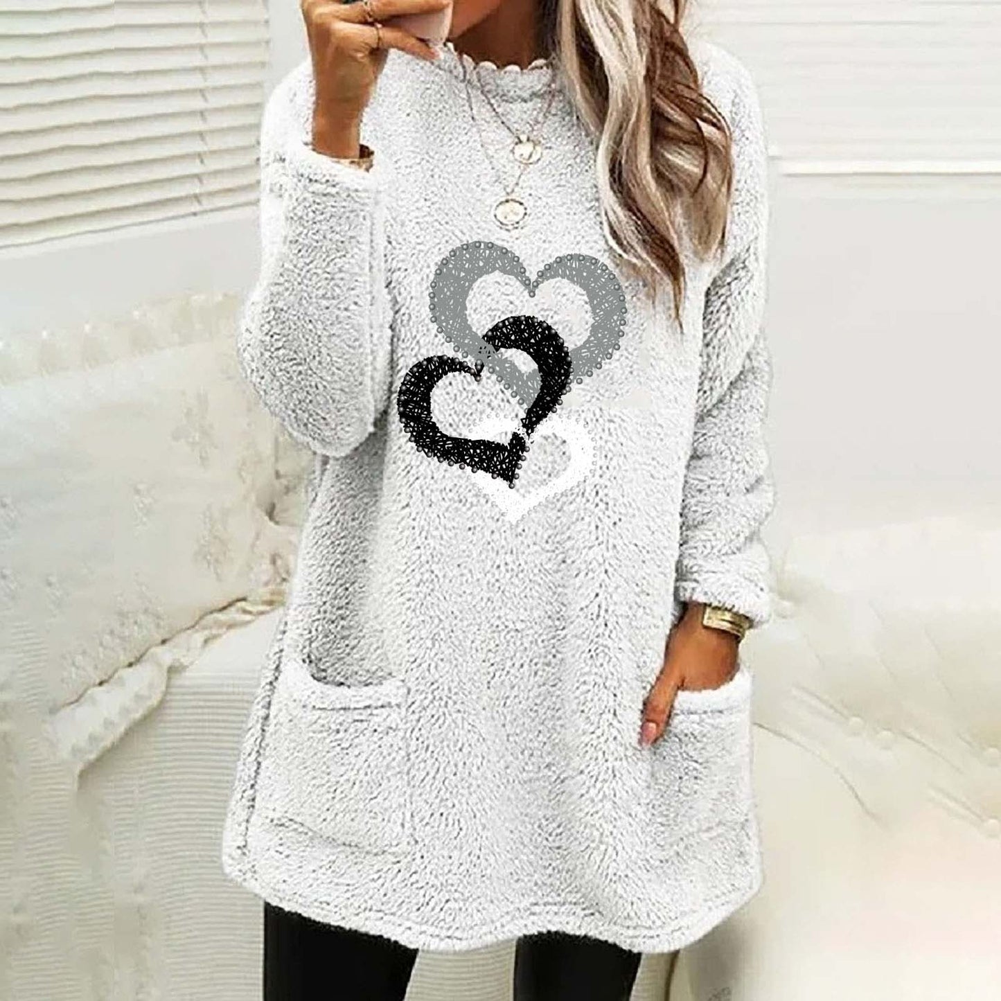 Three Hearts Printed Reversible Fleece Women's Sweatshirt